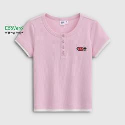 Gap 女装2026夏季款logo绣标亨利领兰精针织短袖T恤上衣892628