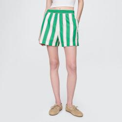Gap 女装夏季款条纹百搭休闲纯棉短裤府绸布短裤美版717636