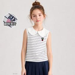 Gap 女童大童2026夏季款logo刺绣条纹彼得潘领上衣儿童装893469