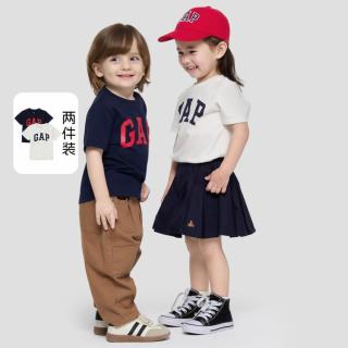 Gap 男女幼童小童2026春季款撞色logo纯棉短袖T恤两件装儿童装