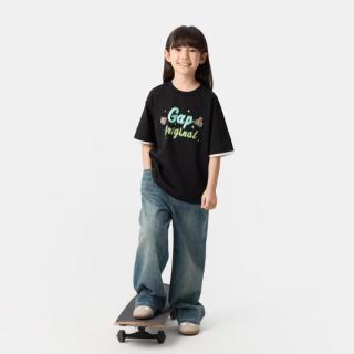 Gap 女童春夏季款魔术贴小熊印花logo短袖T恤儿童装上衣767485