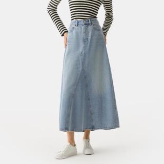 Gap 女装春款纯棉拼接设计无弹A字牛仔半裙及踝长裙741932