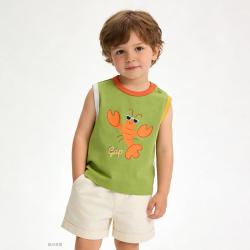 Gap 男幼童小童2026夏季款纯棉小熊小胶印圆领背心儿童装907414