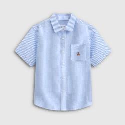 Gap 男童大童2026夏季款 纯棉小熊泡泡纱短袖衬衫儿童装893279