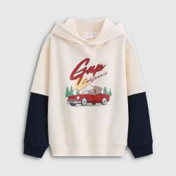 Gap 男童2026春季款小熊logo印花宽松连帽卫衣儿童装上衣860936
