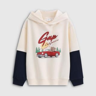 Gap 男童2026春季款小熊logo印花宽松连帽卫衣儿童装上衣860936
