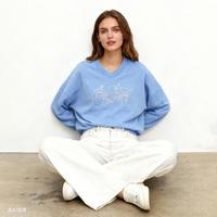 Gap 女装春季款logo刺绣V领宽松卫衣简约美版休闲上衣714869