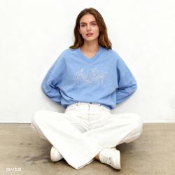 Gap 女装春季款logo刺绣V领宽松卫衣简约美版休闲上衣714869