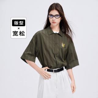 navigare 小帆船YOUNG系列 潮流刺绣宽松显瘦条纹衬衣情侣衬衫外套