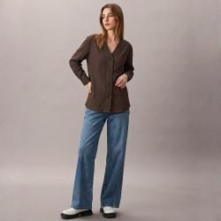 Massimo Dutti 极简老钱风高级感双口袋V领设计长袖女式衬衫