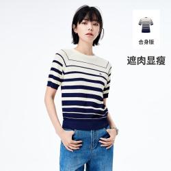 navigare 意大利小帆船 春季顺滑亲肤显瘦女士短袖圆领针织衫