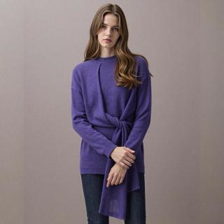 Massimo Dutti 女士气质宽松绑带圆领舒适百搭针织衫