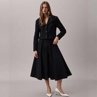 限尺码：Massimo Dutti 女式翻领设计通勤粗花呢三粒扣短款外套
