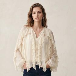 Massimo Dutti 荷叶边v领衬衫法式浪漫风宽松飘逸上衣