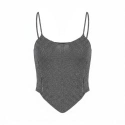 Massimo Dutti 女士时尚潮流不规则撞色设计感休闲纯棉吊带上衣