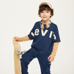 Levi's 25春李维斯童装长袖T恤男童假两件时尚舒适打底衫儿童上衣