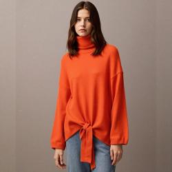 Massimo Dutti 高领长袖不规则下摆开叉女式休闲套头针织衫