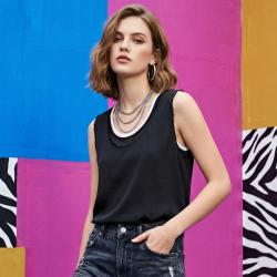 Massimo Dutti 女高级轻奢休闲百搭柔软舒适光泽感无袖背心圆领衬衫
