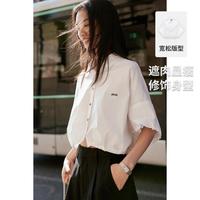 navigare 意大利小帆船 休闲刺绣顺滑短款甜酷风女士短袖衬衫