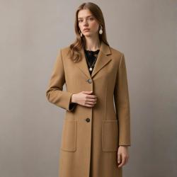 Massimo Dutti 女式羊毛翻领长款大衣
