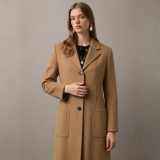 Massimo Dutti 女式羊毛翻领长款大衣