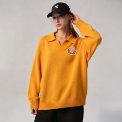 NEW ERA 叛逆韶华系列提花翻领长袖毛衣男女同款橙色