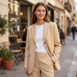 Massimo Dutti 女式一粒扣翻领垫肩后开叉小西装
