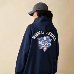 NEW ERA MLB后背徽标字母连帽拉链长袖卫衣外套