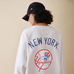 NEW ERA MLB潮流基础系列宽松NY印花圆领长袖卫衣男女同款