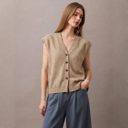 Massimo Dutti 居家休闲柔软质感纽扣开襟低v领女式针织马夹