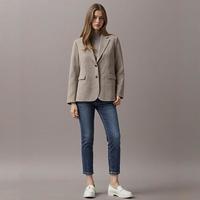 限尺码：Massimo Dutti 女式两粒扣格纹翻领设计通勤百搭西装外套