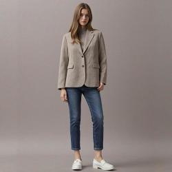 Massimo Dutti 女式两粒扣格纹翻领设计通勤百搭西装外套