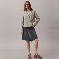限尺码：Massimo Dutti 女格子V领绑带宽松休闲西服上衣
