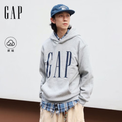 Gap 男女装2026早秋潮流logo印花抓绒连帽宽松卫衣 灰色 L