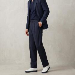 Massimo Dutti 男褶皱松紧腰直筒拉链长裤
