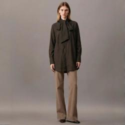 Massimo Dutti 极简风垂感系带领气质通勤长款女式衬衫