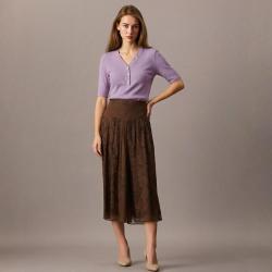 Massimo Dutti 暗纹压褶半身裙新中式禅意高腰显瘦A字中长裙