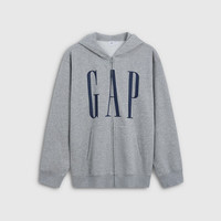 Gap 男女装2026早秋logo胶印抓绒连帽开衫宽松卫衣1SS623907 灰色 L