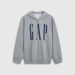Gap 男女装2026早秋logo胶印抓绒连帽开衫宽松卫衣1SS623907 灰色 L