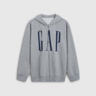 Gap 男女装2026早秋logo胶印抓绒连帽开衫宽松卫衣1SS623907 灰色 L