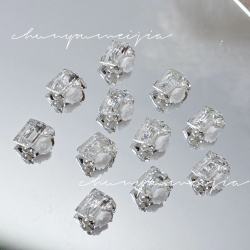 6颗美甲饰品高品夏日冰糖水晶堆钻成品白色长直角堆堆钻11*13mm