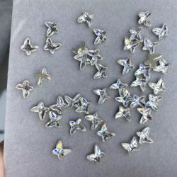 （20颗）春柚美甲饰品透白色施家同款平底倒边蝴蝶美甲平底钻8*7m