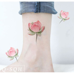 Q-SQH 少女荷花 原创纹身贴ins小图防水女士持久肩膀小腿脖子花朵