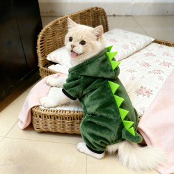 阿莫尔 猫猫衣服秋冬款超萌搞怪装恐龙四脚衣小中型犬金渐层可爱宠物服饰