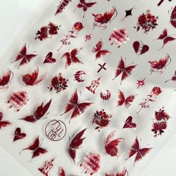 浮雕立体红玫瑰美甲贴纸辣妹暗黑玫瑰嗜血蝴蝶小众y2k指甲贴装饰