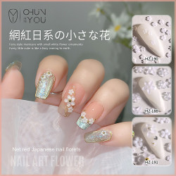 CY春柚美甲新款白色树脂五瓣花美甲饰品立体指甲装饰