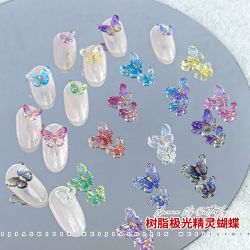 cy极光精灵蝴蝶美甲钻新款幻彩立体蝴蝶饰品树脂渐变少女指甲配饰