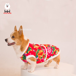 宠物东北大花棉袄狗狗衣服秋冬款泰迪比熊小型犬猫咪衣服新年批发