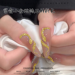 S新款金黄色小灵蛇锆石富贵金小蛇缠绕小蛇美甲钻美甲锆石材料包