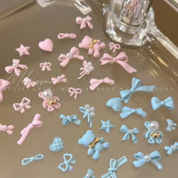 MELISSANINI米粒奶油风小熊蝴蝶结领结可爱美甲饰品